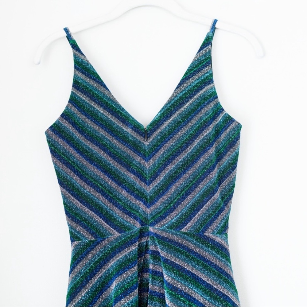Dress the Population Lena Dress: Striped Maxi Dress - Blue and Green - Picture 7 of 13